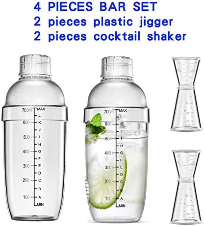 4 pcs Clear Cocktail Shaker Set 2 pcs Plastic bar Shaker with 2 pcs