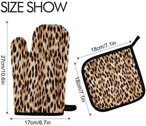 QMXO Animal Leopard Skin Pattern Oven Mitts Quilted Cotton Lining