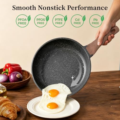 YASHE 3Pcs Granite Nonstick Frying Pan Set(8/9.5/11 inch) Induction Ready