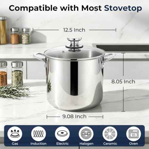 E-far 8QT Stainless Steel Stock Pot with Lid, Induction Cooking Pot