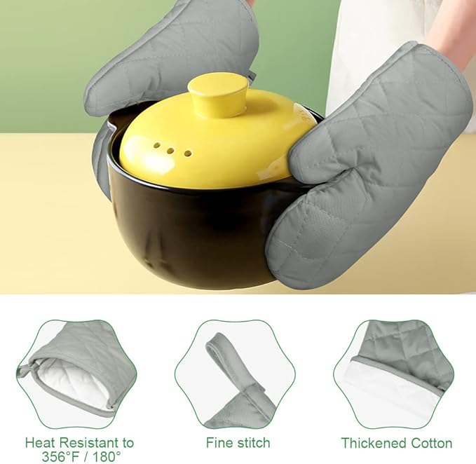 AUAUY Grey Oven Mitts, 1 Pair Kitchen Mittens, 392F Heat Resistant Non-Slip - Image 2