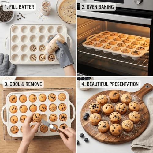 2 Pack 24 Cup Mini Muffin Pan, Nonstick Silicone Baking