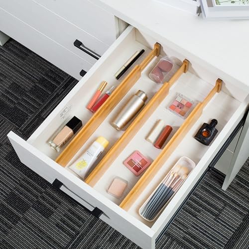 VaeFae Adjustable Bamboo Drawer Dividers and Knife Drawer Organizer