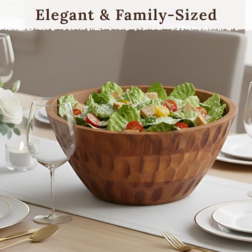 Wooden Salad Bowl - 11" Large Serveware Set w/Serving Utensils & Table