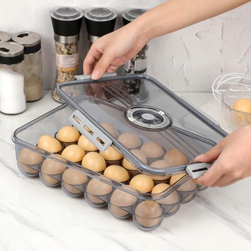 BTSKY Plastic Egg Holder for Fridge, 24 Eggs
