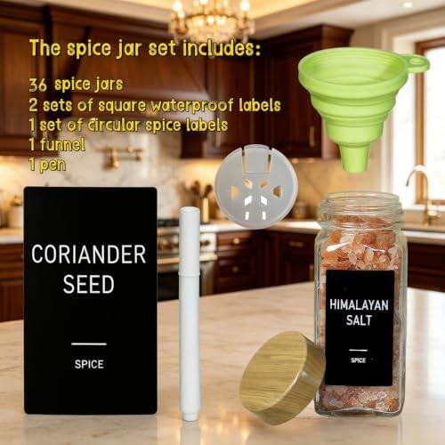 36 Spice Jars with Labels, 4oz Seasoning Jars for Cabinets, Drawers