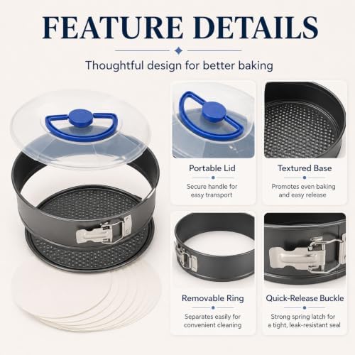 Springform Pan 9 Inch Set of 2 with Carriers, Heavy Duty Carbon Steel
