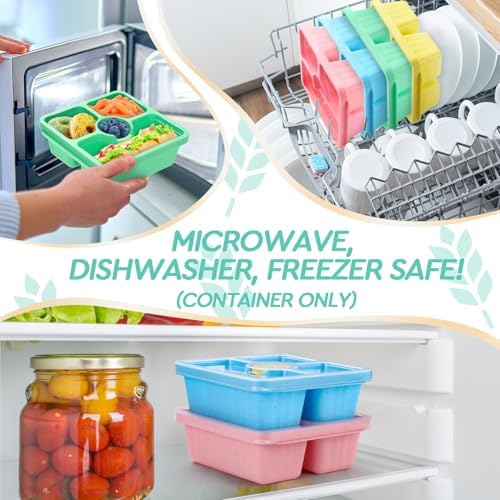 QQKO 4-Pack Divided Bento Snack Boxes with Sauce Cups