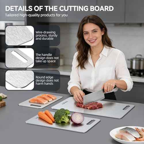 Titanium Cutting Boards Set of 3, 100% Pure Titanium Kitchen Cutting