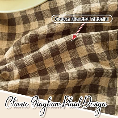NSNLGSGC Tan Plaid Gingham Ruffled Tablecloth Rectangle 58"x84"