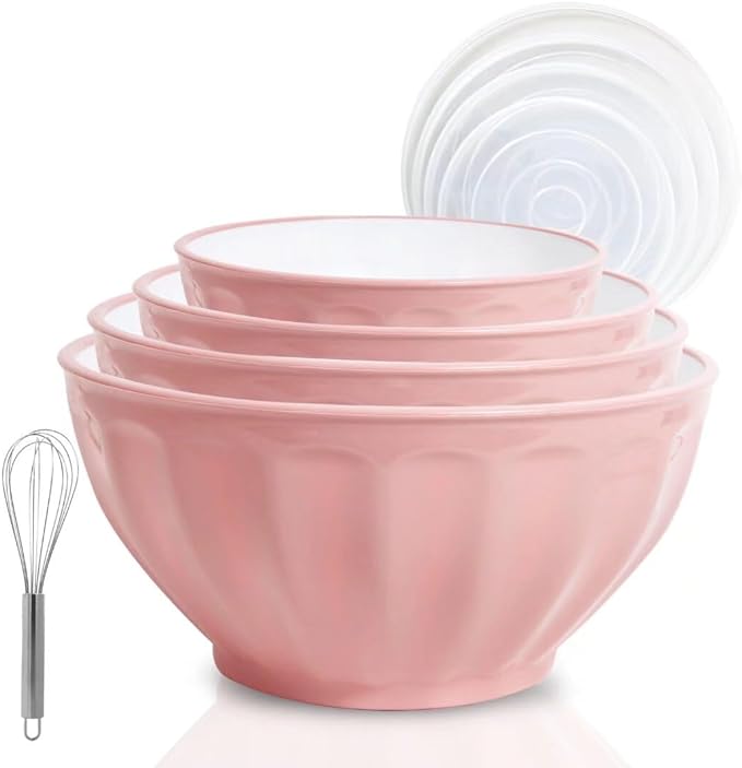 Mixing Bowls with Lids Set, 4 Piece Large Plastic Nesting Bowls, Includes 4 by JCXivan