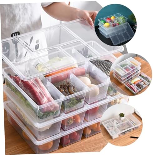 Cabilock Divided Food Storage Box with Lid, PP Refrigerator Bin