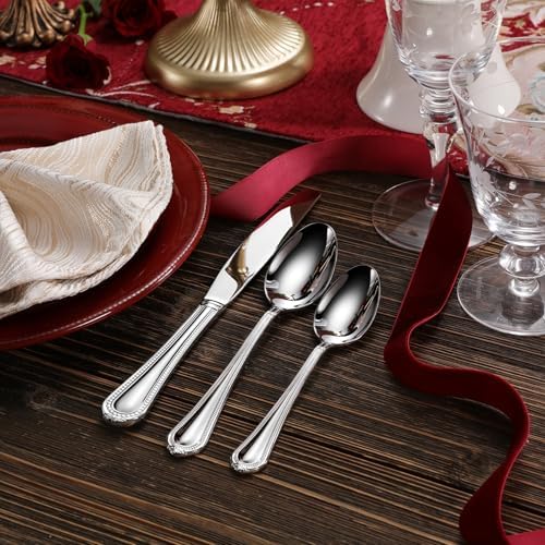 KEAWELL Premium Pearl Edge 20/45/65-Piece Silverware Set (65, Silver)
