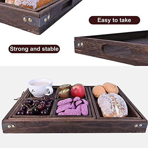 Wood Serving Tray with Handles, Set of 7 Rectangular Wooden Nesting