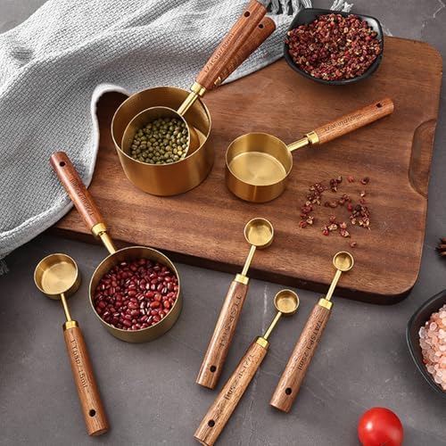 8Pcs Measuring Cups and Spoons Set - Golden Stainless Steel Measuring