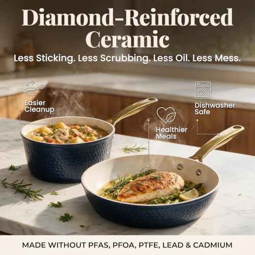 GOTHAM STEEL HAMMERED 20 Pc Ceramic Cookware Set, Titanium & Diamond Coated