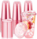 KesaPlan 50 Pack 18 oz Pink Round Bottom Plastic Party Cups with Sip