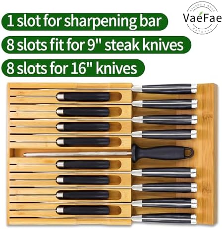 VaeFae Adjustable Bamboo Drawer Dividers and Knife Drawer Organizer