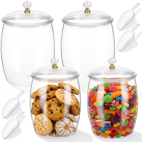 COMNICO 4 Pcs Candy Jars with Lids, Clear Plastic Cookie Airtight