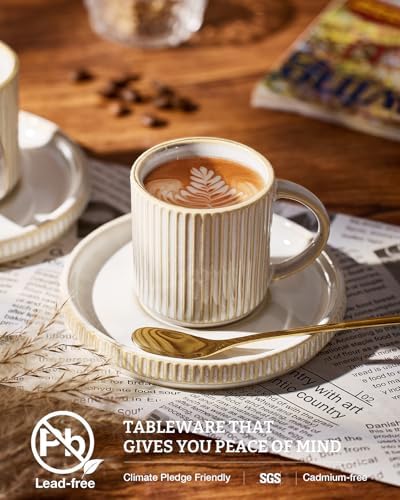 famiware 3oz Espresso Cups and Saucers, Set of 4, Cappuccino White