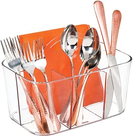 mDesign Plastic Cutlery Storage Caddy with Handle, Clear