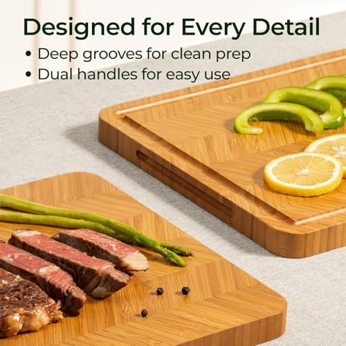 Keechee Bamboo Cutting Board, Reversible Wood Cutting Boards for