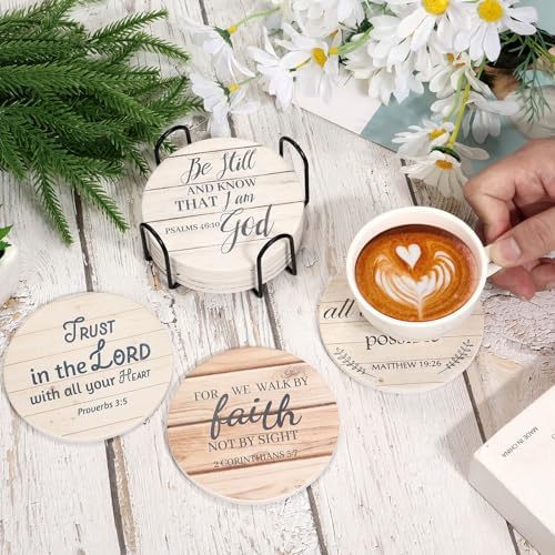 Billbotk Ceramic Coasters with Bible Verses, Christian Coasters Set of