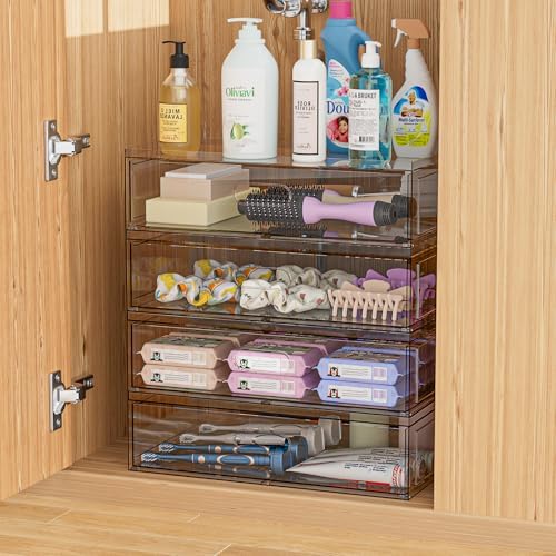 Clear Stackable Makeup Organizer with Drawer, 12''W Acrylic Storage