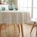 AMZALI Cotton Linen Fabric Tassel Round Tablecloth Dust-Proof Table