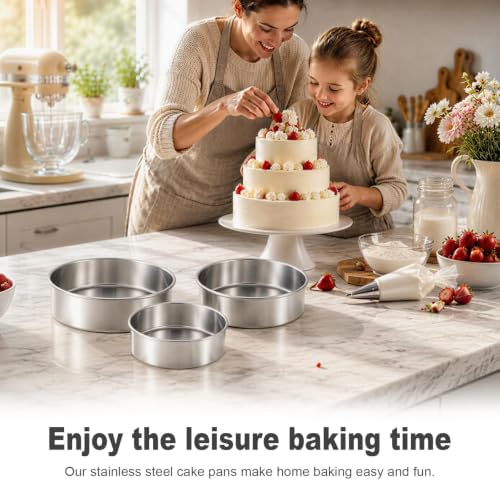 Leonyo 4-6-8 Inch Round Cake Pans Set of 3, Molds Tin for Baking, 2In