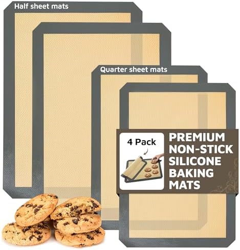 4 Pack Silicone Baking Mat, 2 Half and 2 Quarter Size