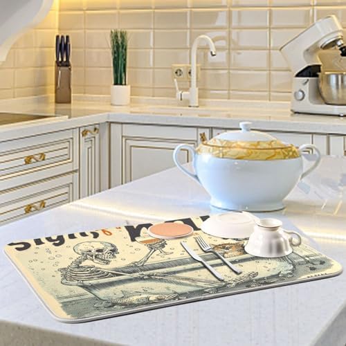 OTVEE Skeleton’s Bath and Wine Dish Drying Mat for Kitchen Counter