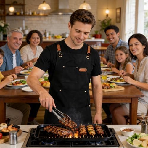 Canvas Chef Apron for Men and Women, Cotton, Cross-Back, 5 Pockets