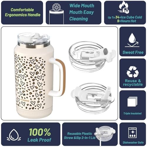 Hydraful 64 oz Tumbler with Handle and Straw - 100% Leak-Proof