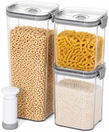 3-Piece Vacuum Seal Food Storage Containers with Pump, Airtight Clear