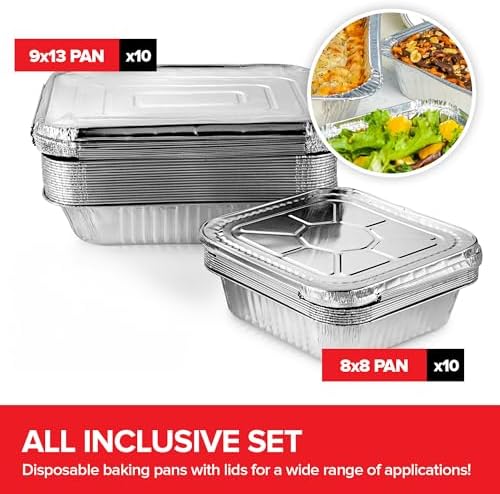 Disposable Foil Pans with Lids (Set of 20) Heavy Duty Aluminum Pans