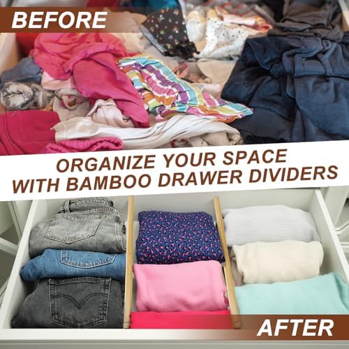 DoubleFill 4 Pcs 6 Inch High Drawer Dividers 15"-22" Adjustable, Wood