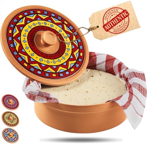 Terracotta Tortilla Warmer with Lid, Mexican Tortilla Holder &