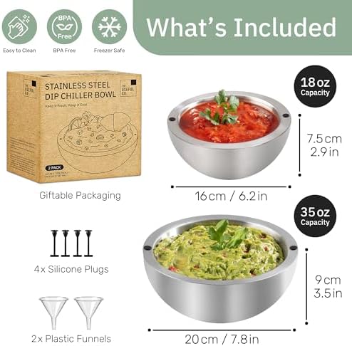 Useful Co. Dip Chiller Bowl, Double Wall Stainless Steel, 18oz And 35oz Set