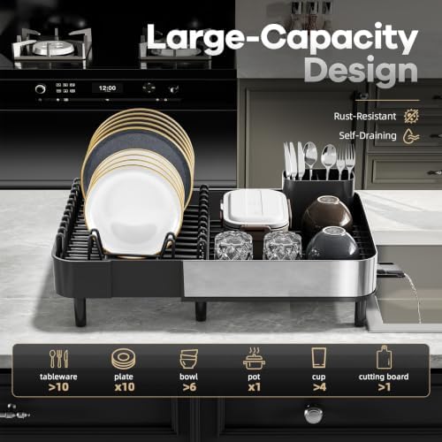 Urackify Stainless Steel Dish Drying Rack, Black