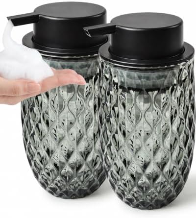 2 Pack Grey Glass Foaming Soap Dispensers