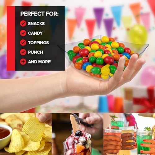 16oz Clear Plastic Serving Bowls (4 Pack) Small Disposable Candy