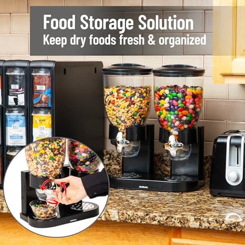 Mind Reader Double Dry Food Dispenser, 2 x 3.5L Countertop Containers for Cereal, Granola, Candy, Rice, and Coffee Beans
