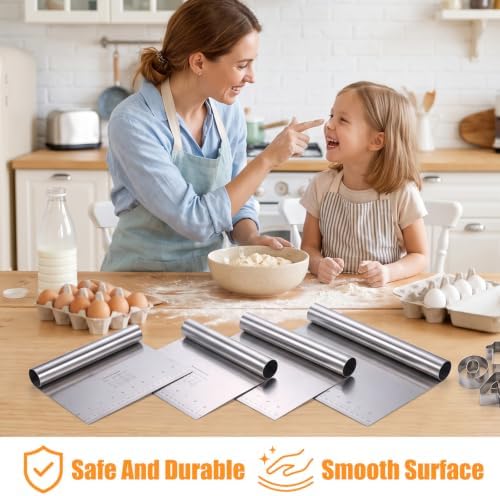 4Pcs Dough Cutter Set, Stainless Steel 12/10/8/6" Bench Scraper
