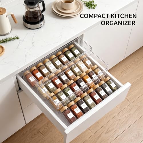 Acrylic Spice Drawer Organizer 4 Pk, Expandable 13"-26" Acrylic Spice