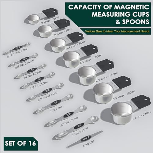 ENLOY 16 Pieces Magnetic Measuring Cups & Spoons Set