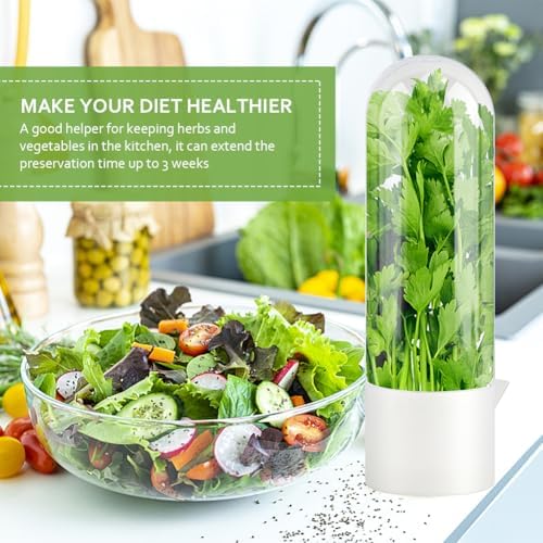 3Pcs Refrigerator Herb Keeper Containers with Herb Stripper