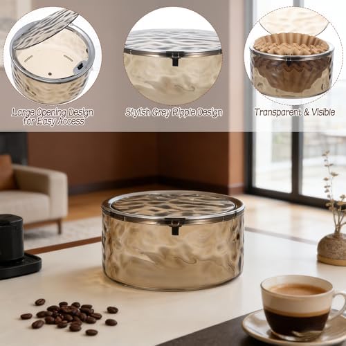 Coffee Filter Holder with Push-Button Lid, Gray Acrylic Filter Storage