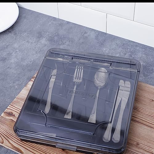 Silverware Organizer with Lid, 5-Slot Flatware Caddy
