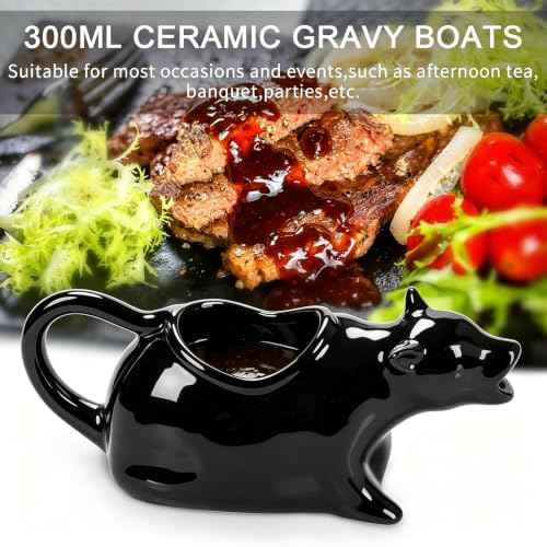 Cat Gravy Boat, 8.5 Oz Ceramic Sauce Boat for Gravy, Warming Sauces